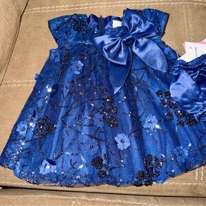 Royal Blue Sequin Floral Toddler Dress with Satin Bow